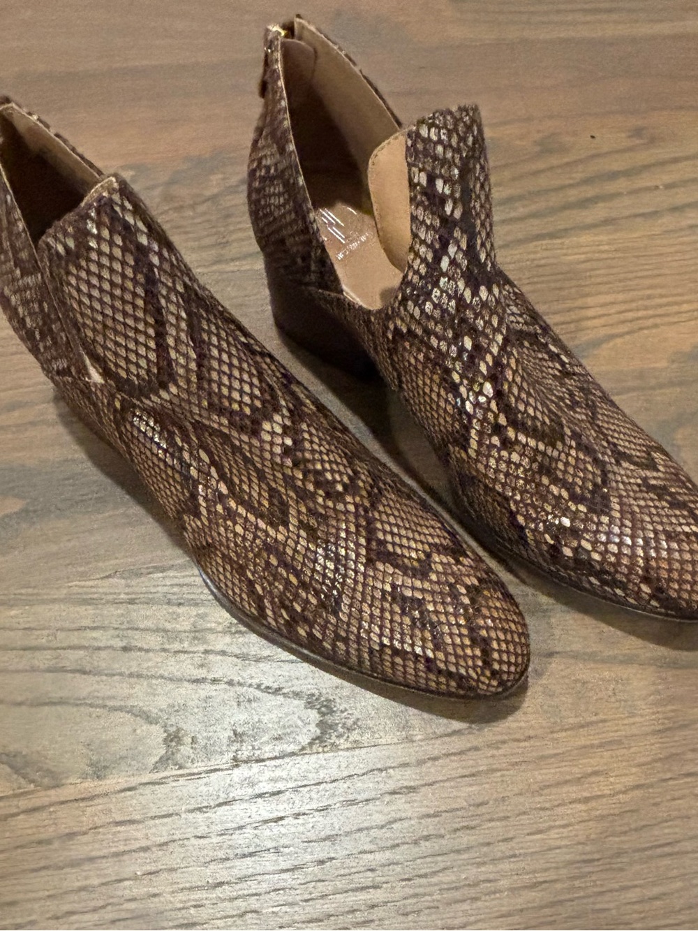 new directions Brown Snake-Print Ankle Booties